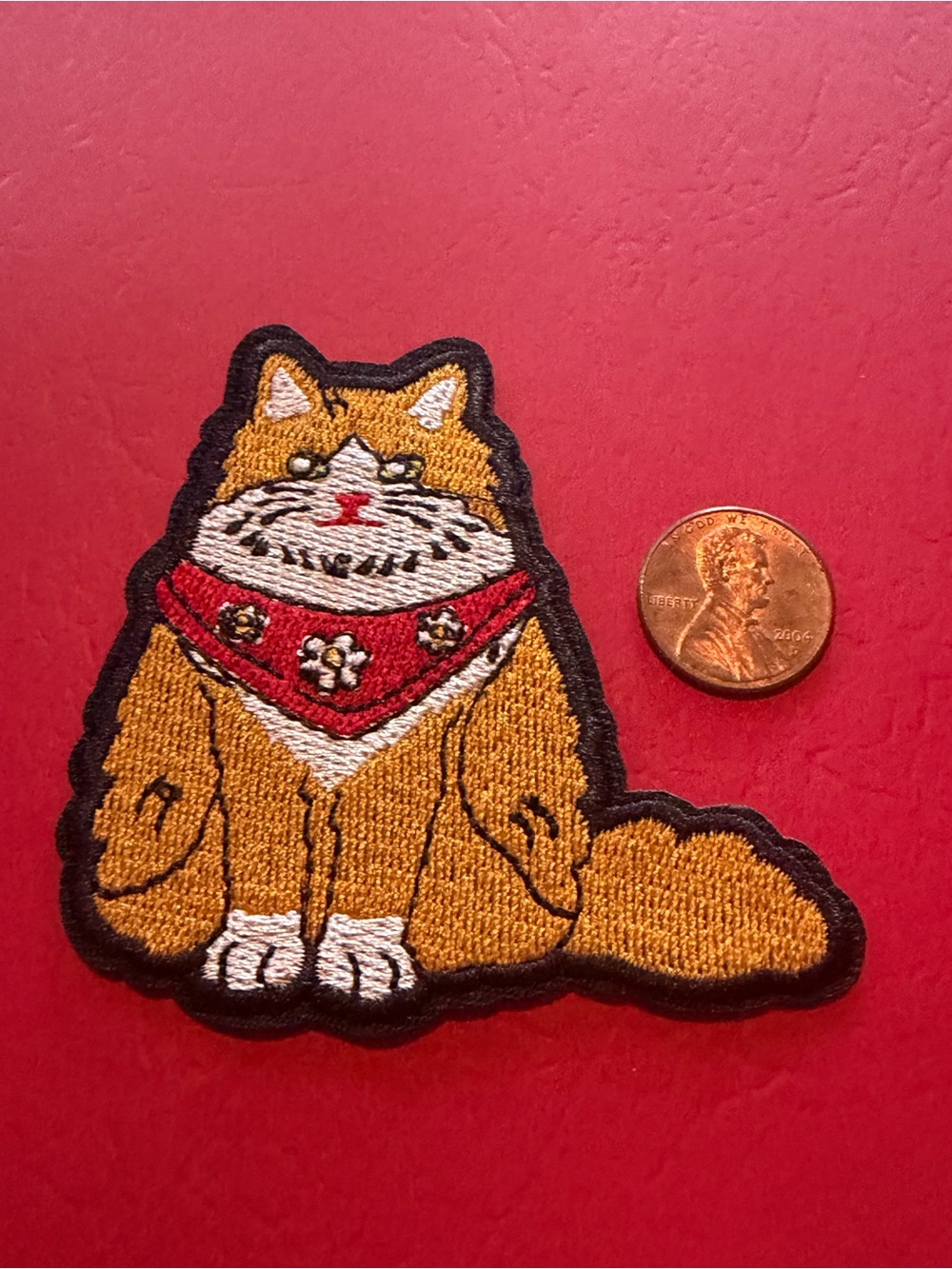 Cat Embroidered Patch - Ginger Cat with Red Bandana